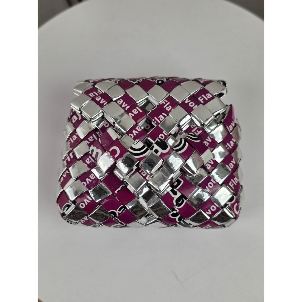 Handmade Upcycled Candy Wrapper Woven Clutch Bag Silver Purple Metallic Small